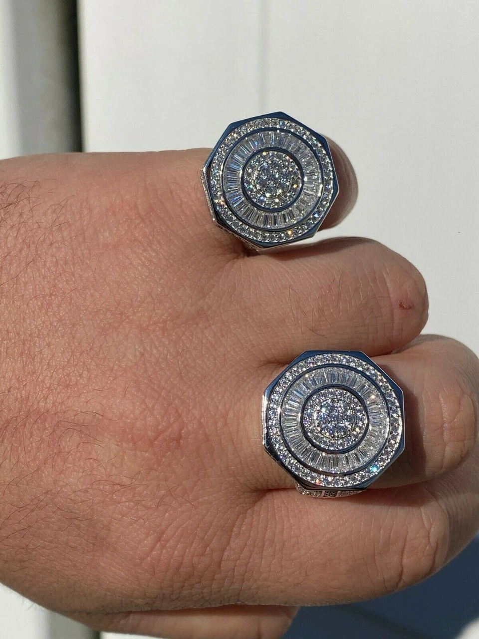 Large Real Solid 925 Sterling Silver Men's Baguette Diamond Pinky Ring Hip Hop 4 Large Real Solid 925 Sterling Silver Men's Baguette Diamond Pinky Ring Hip Hop - Image 2