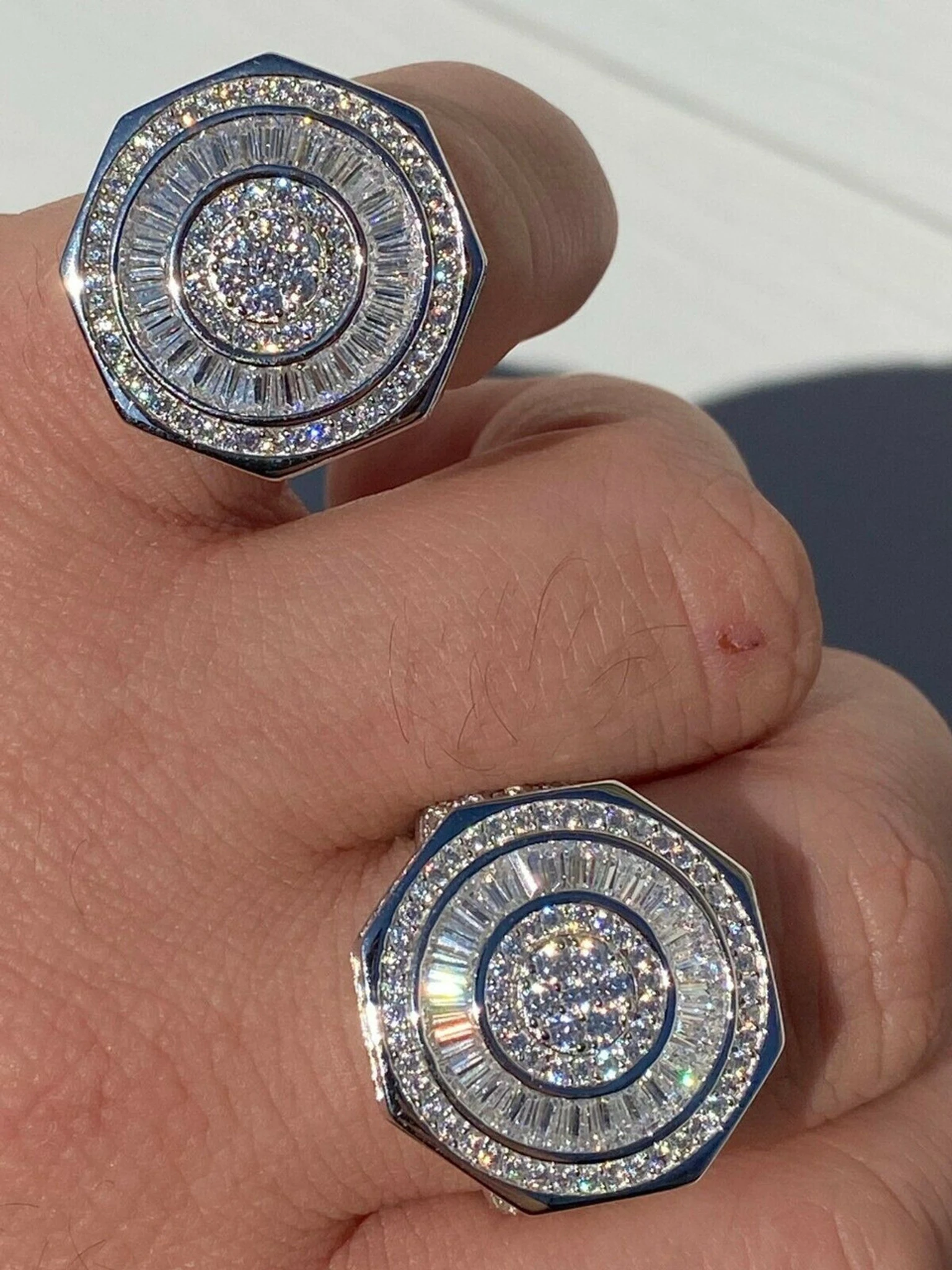 Large Real Solid 925 Sterling Silver Men's Baguette Diamond Pinky Ring Hip Hop 3 Large Real Solid 925 Sterling Silver Men's Baguette Diamond Pinky Ring Hip Hop