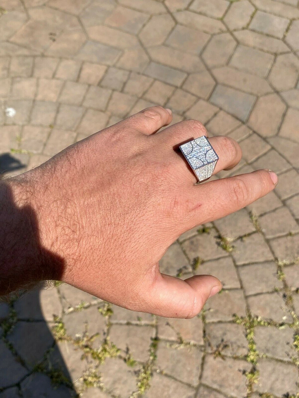 Large Real Solid 925 Sterling Silver Mens Diamond Ring Hip Hop 18mm Square Iced 7 Large Real Solid 925 Sterling Silver Mens Diamond Ring Hip Hop 18mm Square Iced - Image 5