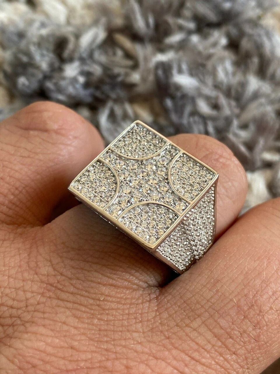 Large Real Solid 925 Sterling Silver Mens Diamond Ring Hip Hop 18mm Square Iced 14 Large Real Solid 925 Sterling Silver Mens Diamond Ring Hip Hop 18mm Square Iced - Image 12