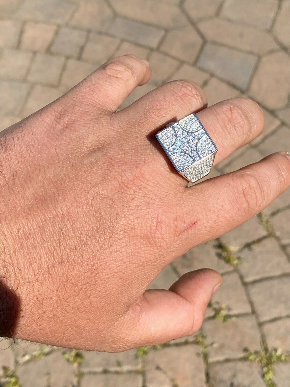 Large Real Solid 925 Sterling Silver Mens Diamond Ring Hip Hop 18mm Square Iced 5 Large Real Solid 925 Sterling Silver Mens Diamond Ring Hip Hop 18mm Square Iced - Image 3