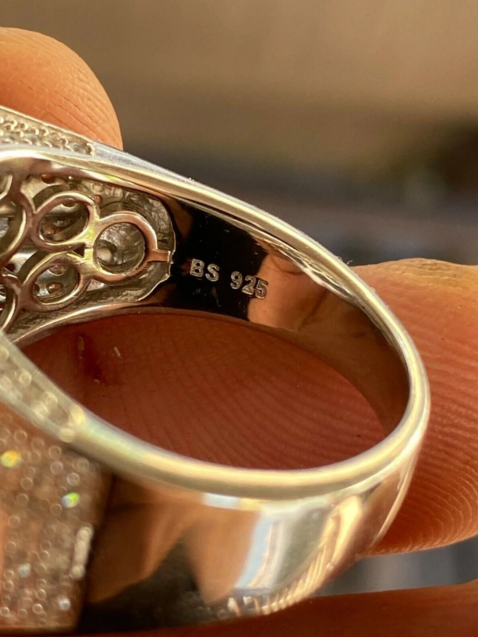 Large Real Solid 925 Sterling Silver Mens Diamond Ring Hip Hop 18mm Square Iced 11 Large Real Solid 925 Sterling Silver Mens Diamond Ring Hip Hop 18mm Square Iced - Image 9