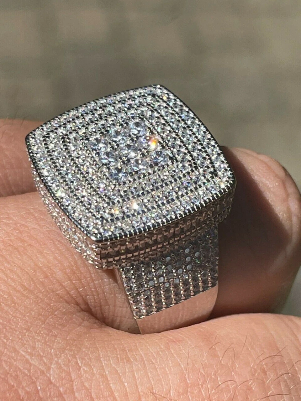 Large Real Solid 925 Sterling Silver Mens Iced Diamond Baguette Out Ring Hip Hop 4 Large Real Solid 925 Sterling Silver Mens Iced Diamond Baguette Out Ring Hip Hop - Image 2