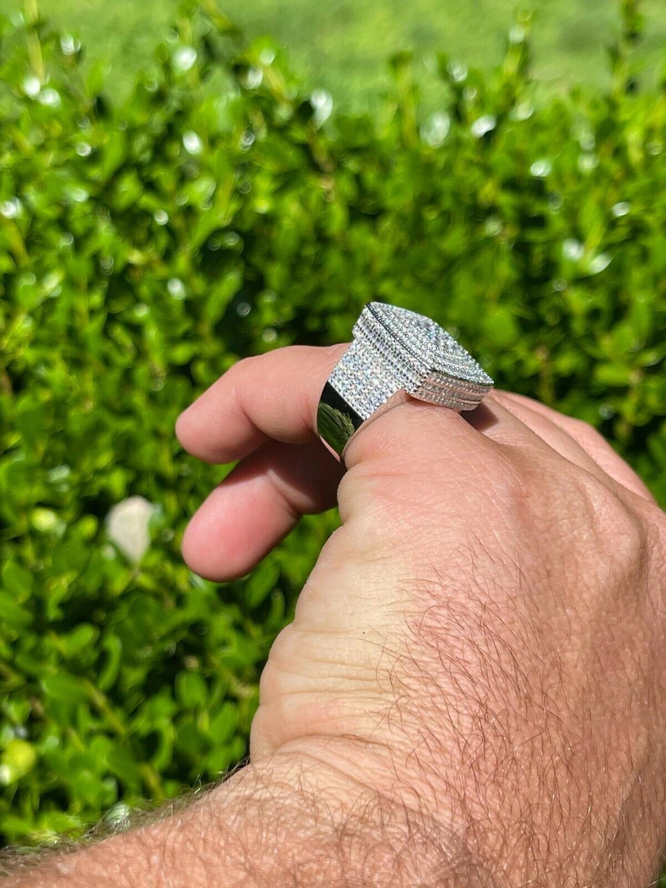 Large Real Solid 925 Sterling Silver Mens Iced Diamond Baguette Out Ring Hip Hop 9 Large Real Solid 925 Sterling Silver Mens Iced Diamond Baguette Out Ring Hip Hop - Image 7