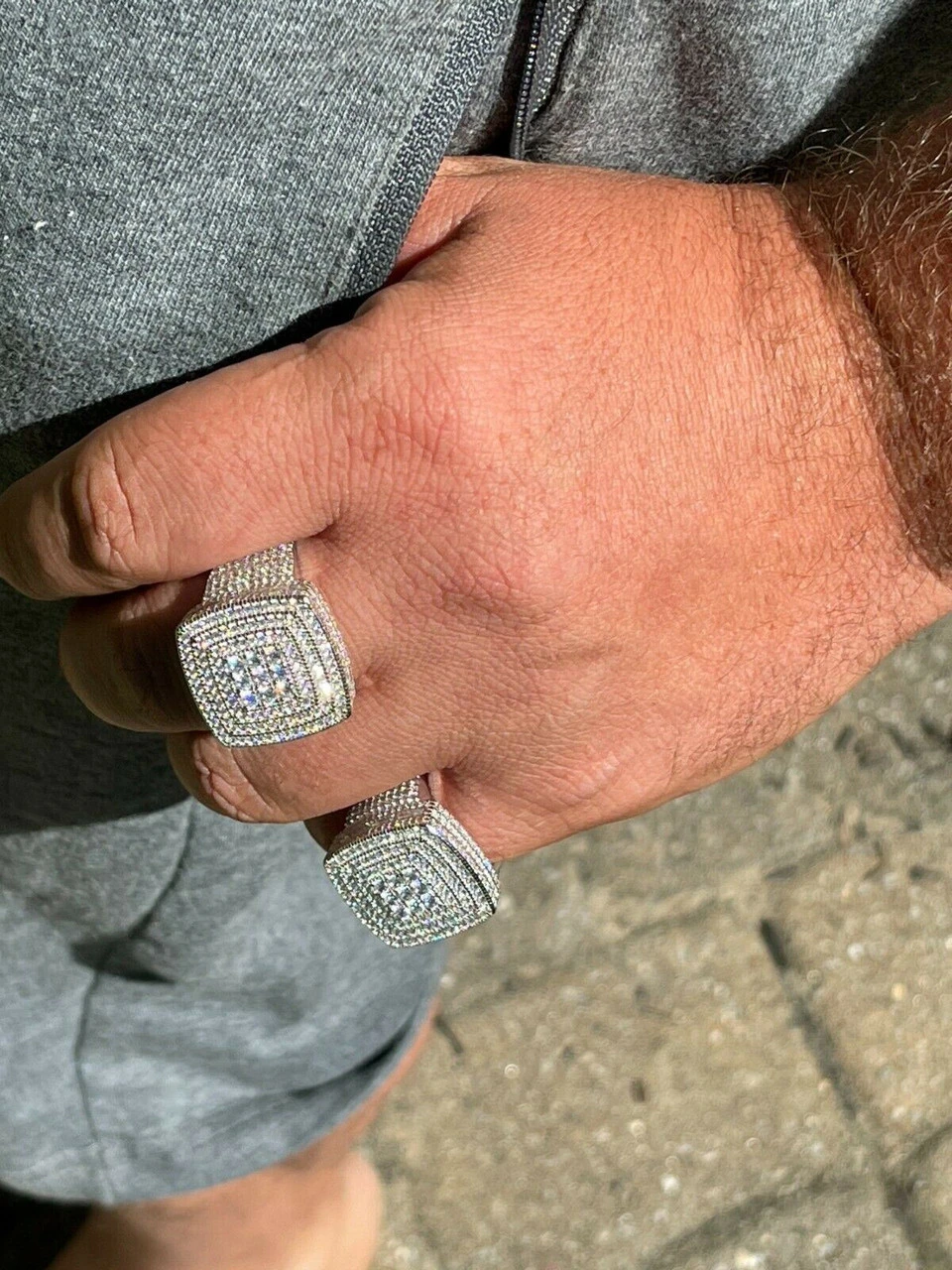 Large Real Solid 925 Sterling Silver Mens Iced Diamond Baguette Out Ring Hip Hop 6 Large Real Solid 925 Sterling Silver Mens Iced Diamond Baguette Out Ring Hip Hop - Image 4