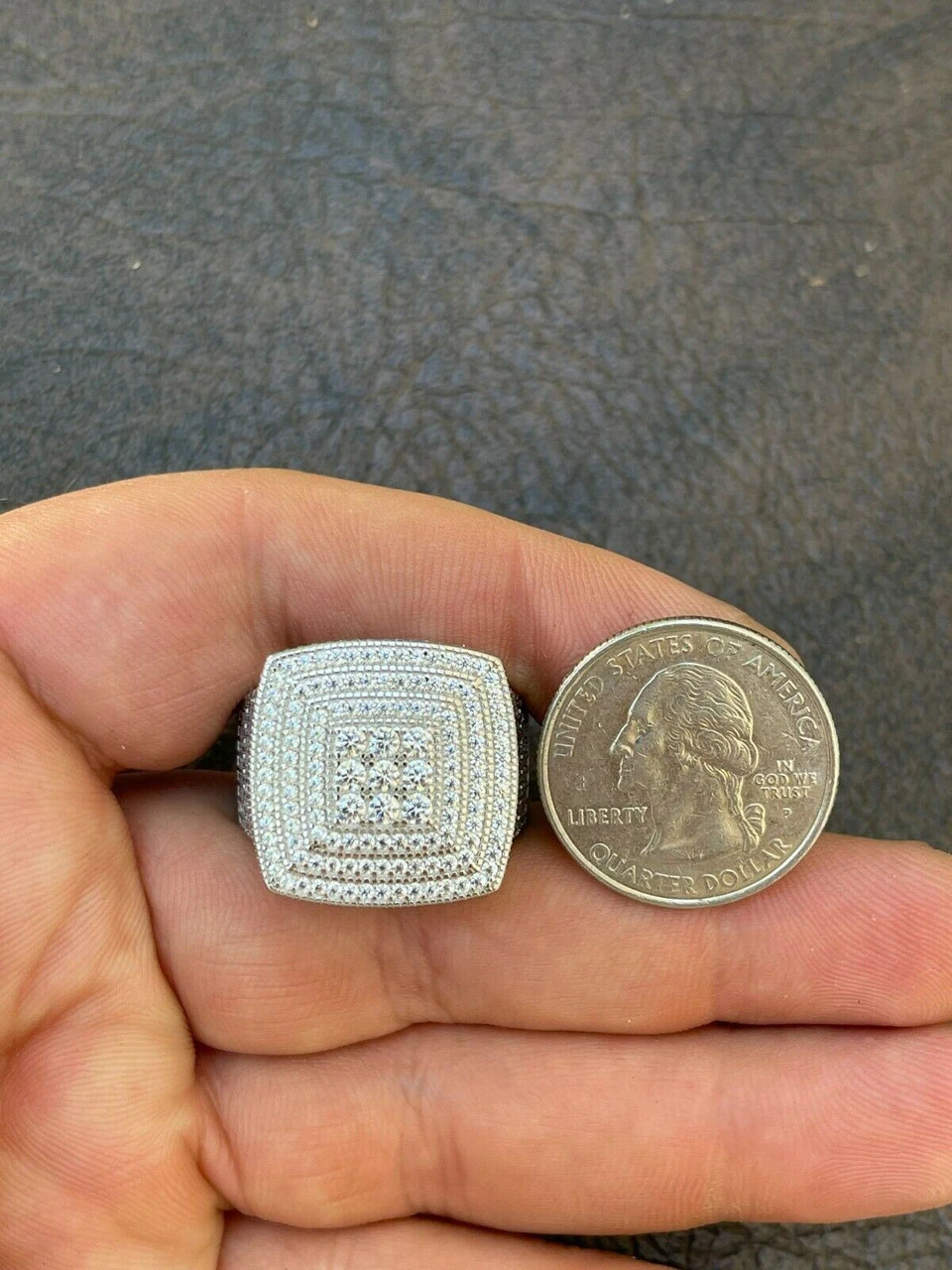 Large Real Solid 925 Sterling Silver Mens Iced Diamond Baguette Out Ring Hip Hop 12 Large Real Solid 925 Sterling Silver Mens Iced Diamond Baguette Out Ring Hip Hop - Image 10