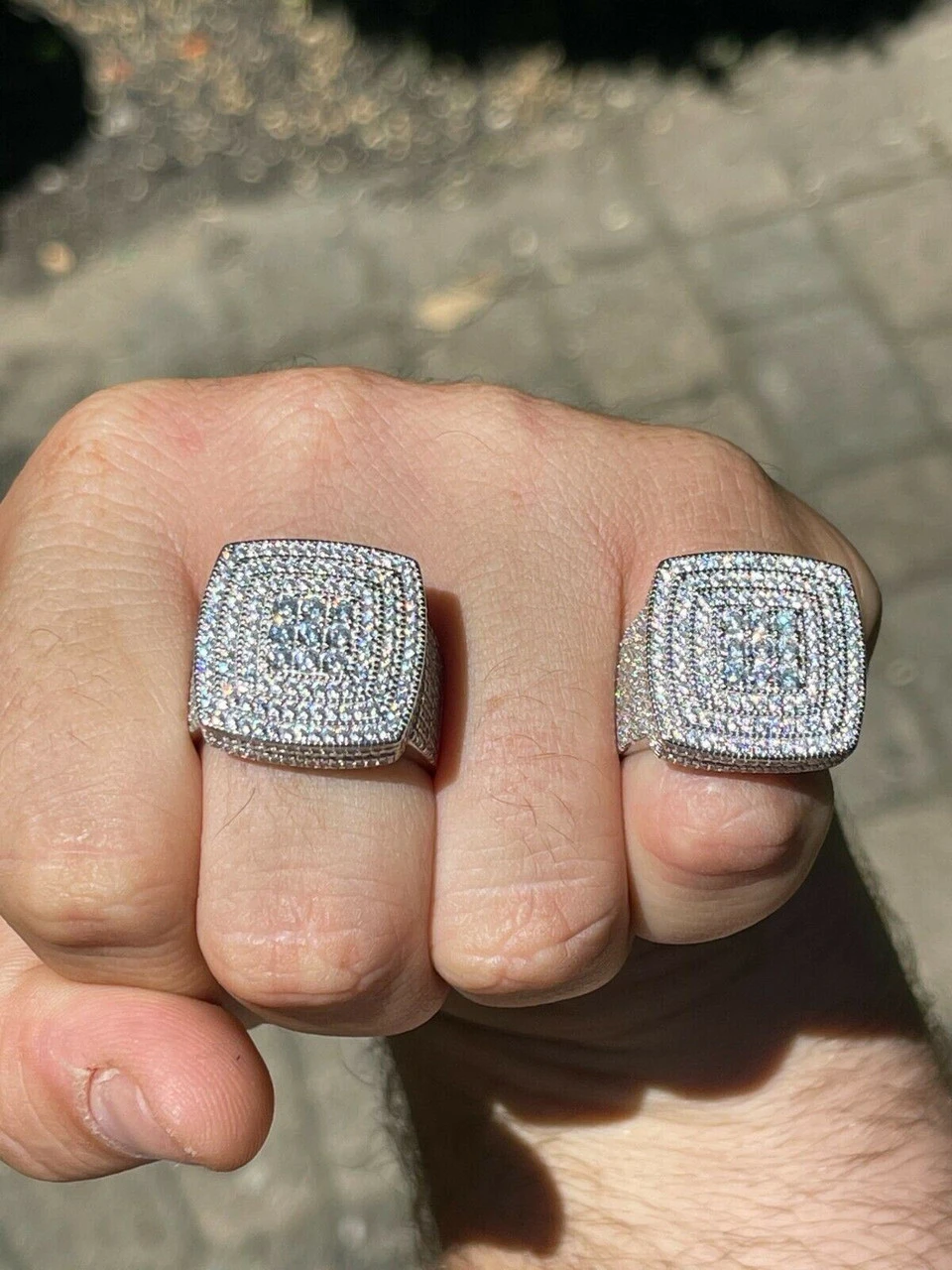 Large Real Solid 925 Sterling Silver Mens Iced Diamond Baguette Out Ring Hip Hop 5 Large Real Solid 925 Sterling Silver Mens Iced Diamond Baguette Out Ring Hip Hop - Image 3