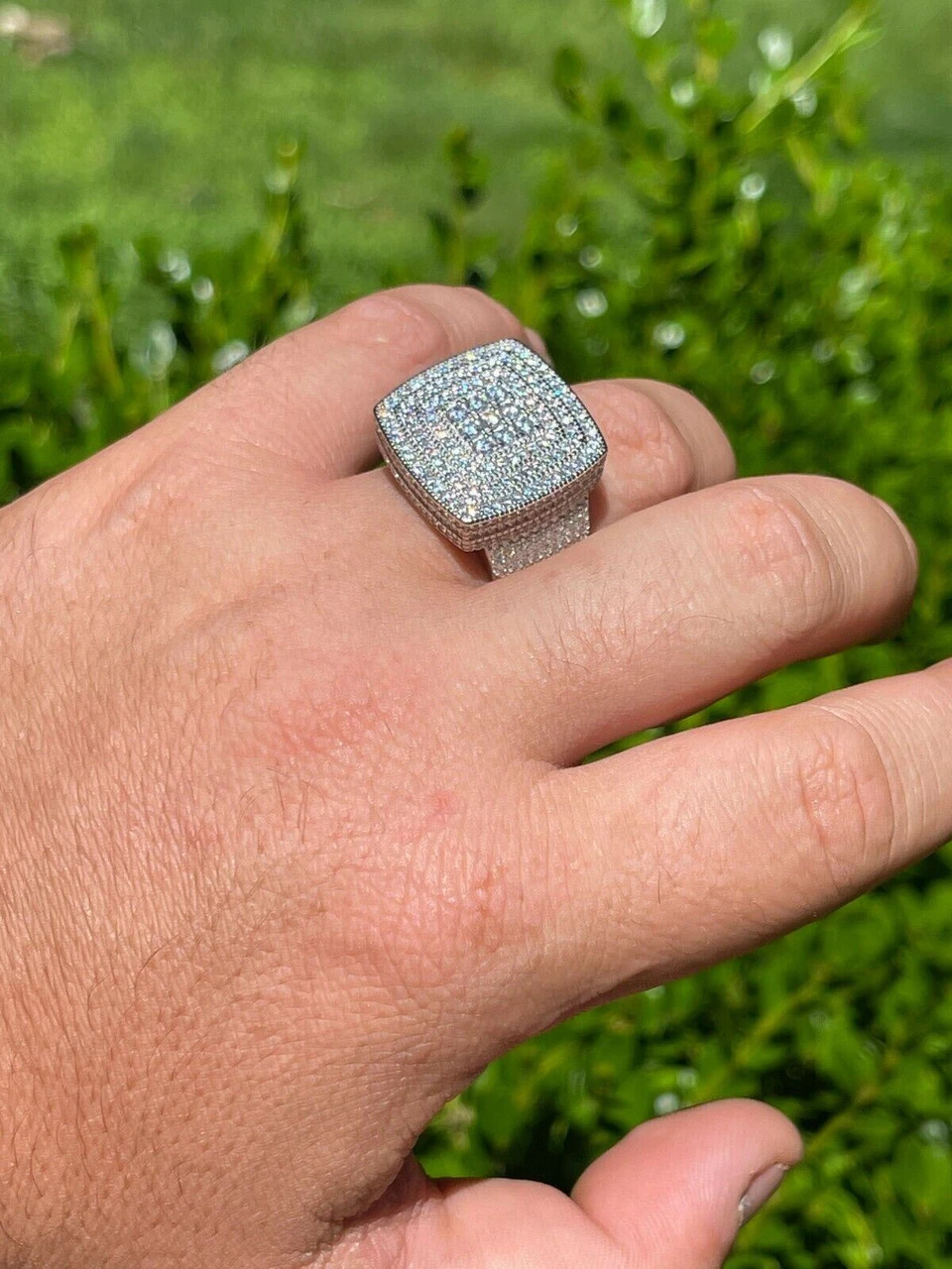 Large Real Solid 925 Sterling Silver Mens Iced Diamond Baguette Out Ring Hip Hop 13 Large Real Solid 925 Sterling Silver Mens Iced Diamond Baguette Out Ring Hip Hop - Image 11