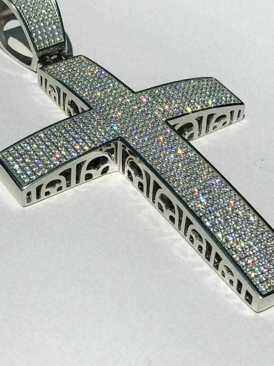 Large Solid 925 Silver Mens Cross 5ct Diamonds 3.25” BIG Hip Hop Pendant Jesus 6 Large Solid 925 Silver Mens Cross 5ct Diamonds 3.25” BIG Hip Hop Pendant Jesus - Image 4