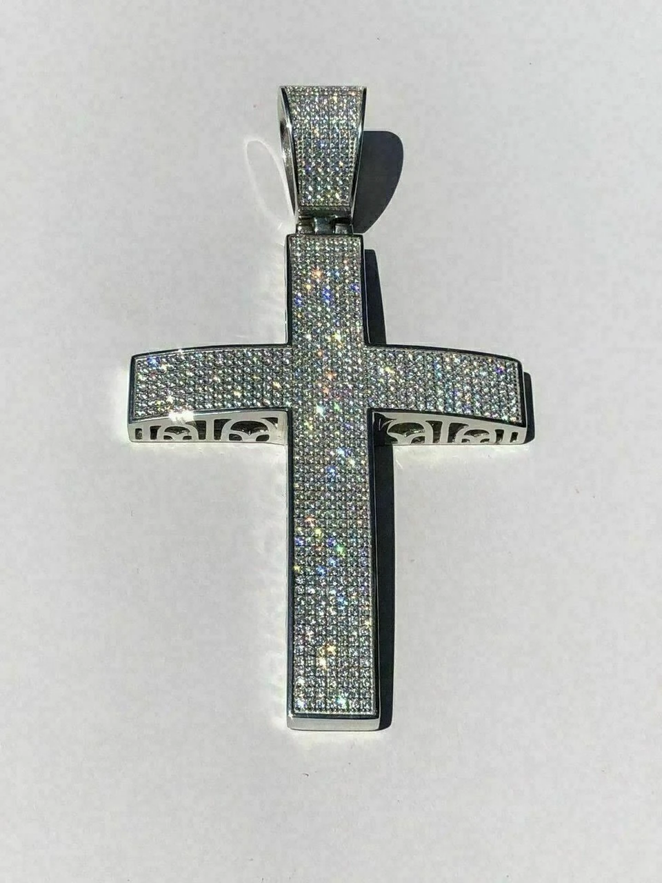 Large Solid 925 Silver Mens Cross 5ct Diamonds 3.25” BIG Hip Hop Pendant Jesus 5 Large Solid 925 Silver Mens Cross 5ct Diamonds 3.25” BIG Hip Hop Pendant Jesus - Image 3