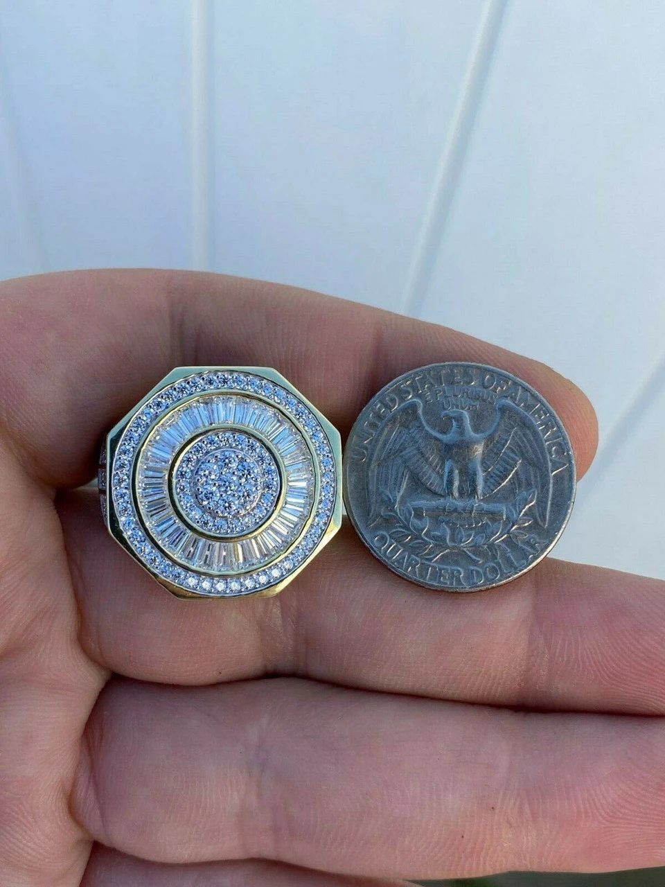 Large Solid Real 925 Sterling Silver 14k Gold Finish Baguette Pinky Ring Hip Hop 12 Large Solid Real 925 Sterling Silver 14k Gold Finish Baguette Pinky Ring Hip Hop - Image 11