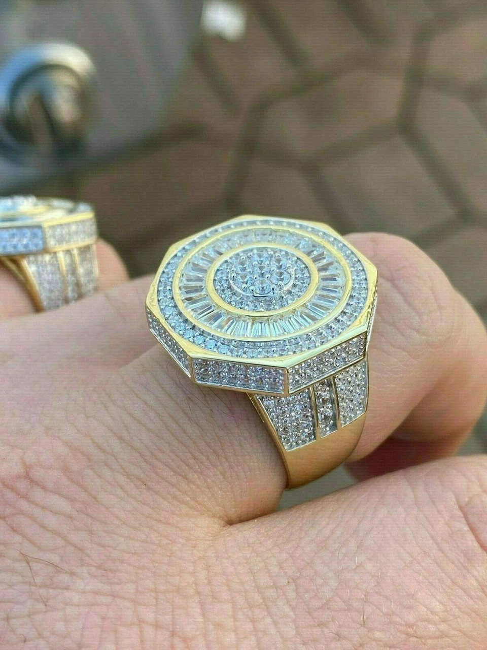 Large Solid Real 925 Sterling Silver 14k Gold Finish Baguette Pinky Ring Hip Hop 6 Large Solid Real 925 Sterling Silver 14k Gold Finish Baguette Pinky Ring Hip Hop - Image 5