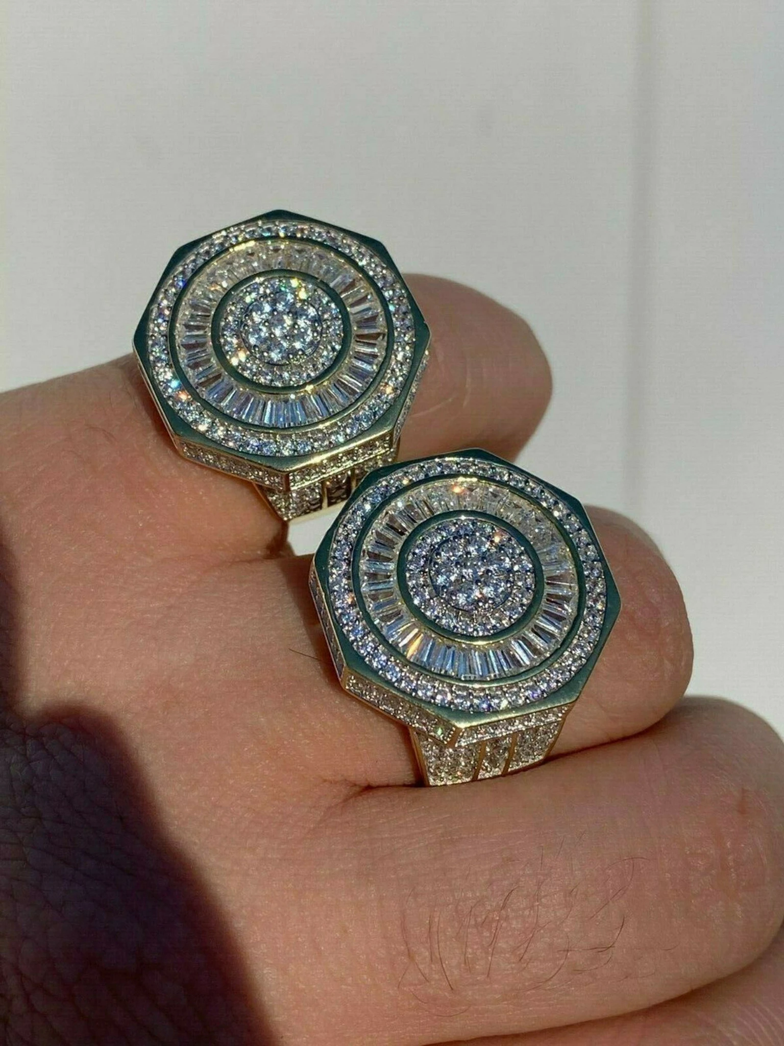 Large Solid Real 925 Sterling Silver 14k Gold Finish Baguette Pinky Ring Hip Hop 2 Large Solid Real 925 Sterling Silver 14k Gold Finish Baguette Pinky Ring Hip Hop