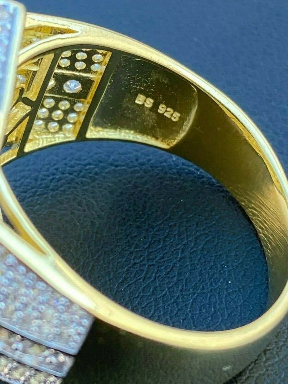 Large Solid Real 925 Sterling Silver 14k Gold Finish Baguette Pinky Ring Hip Hop 10 Large Solid Real 925 Sterling Silver 14k Gold Finish Baguette Pinky Ring Hip Hop - Image 9