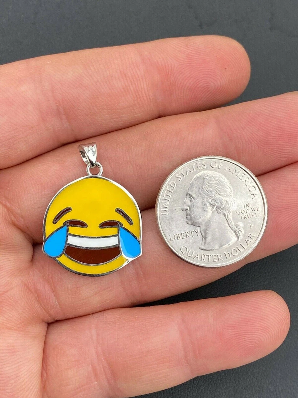 Laughing Smiley LOL Emoji Solid 925 Sterling Silver 1" Pendant For Necklace 4 Laughing Smiley LOL Emoji Solid 925 Sterling Silver 1" Pendant For Necklace - Image 2