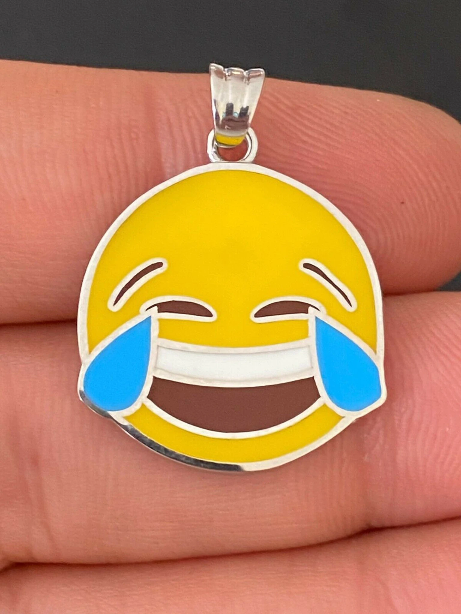 Laughing Smiley LOL Emoji Solid 925 Sterling Silver 1" Pendant For Necklace 3 Laughing Smiley LOL Emoji Solid 925 Sterling Silver 1" Pendant For Necklace