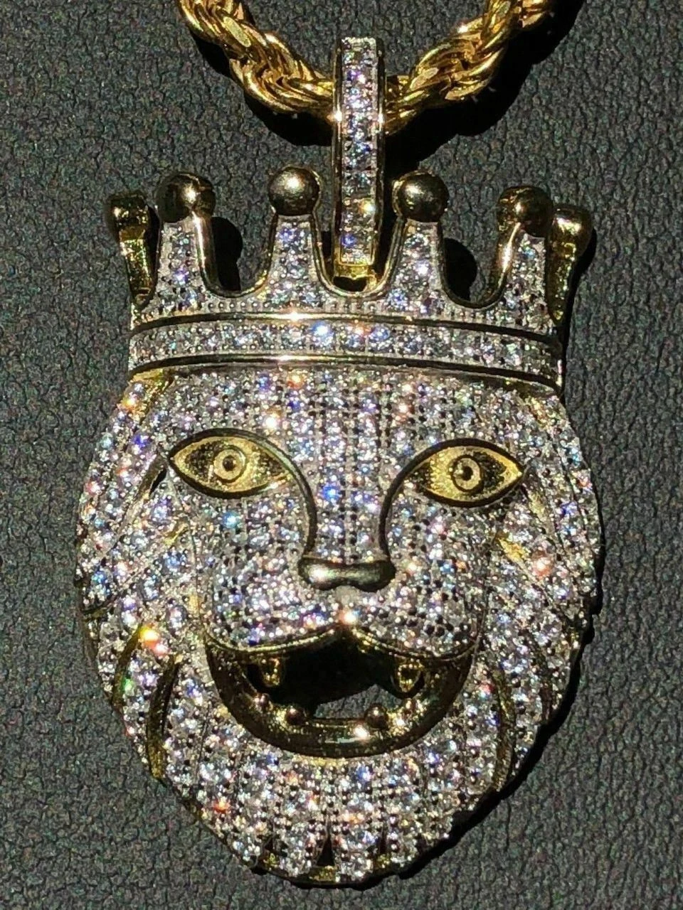 Lion W. Crown Solid 925 Sterling Silver Pendant Diamond African Rasta LEO Chain 5 Lion W. Crown Solid 925 Sterling Silver Pendant Diamond African Rasta LEO Chain - Image 3