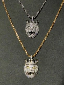 Lion W. Crown Solid 925 Sterling Silver Pendant Diamond African Rasta LEO Chain