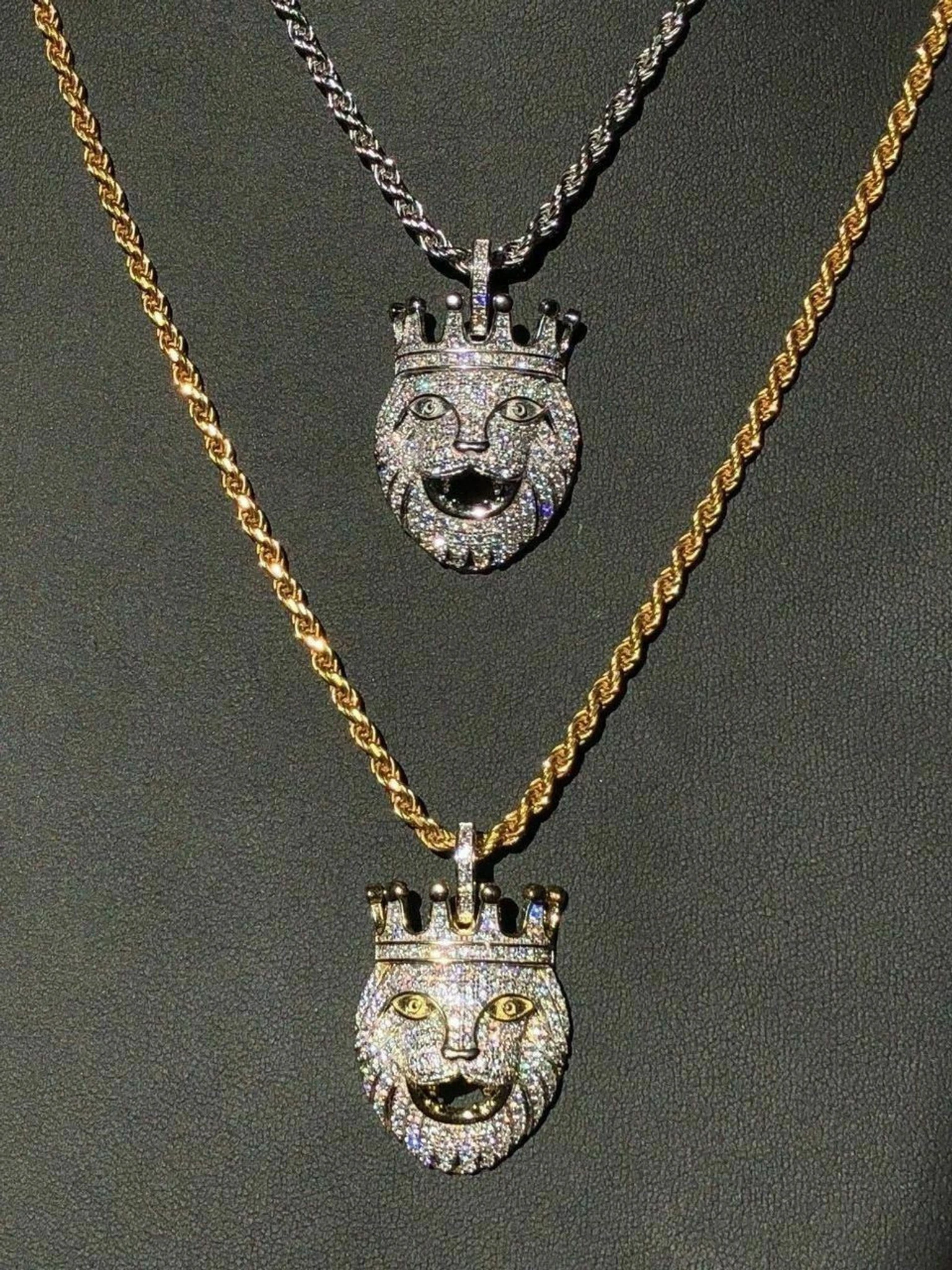 Lion W. Crown Solid 925 Sterling Silver Pendant Diamond African Rasta LEO Chain 3 Lion W. Crown Solid 925 Sterling Silver Pendant Diamond African Rasta LEO Chain