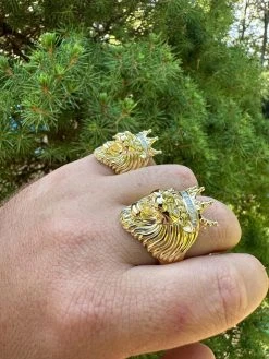 Lion W. Moissanite Baguette Crown 3D Mens Ring - 14k Gold Over Real 925 Silver 39 Lion W. Moissanite Baguette Crown 3D Mens Ring - 14k Gold Over Real 925 Silver -Harlem Bling Shop harlembling lion w moissanite baguette crown 3d mens ring 14k gold over real 925 silver 03259.1690329937