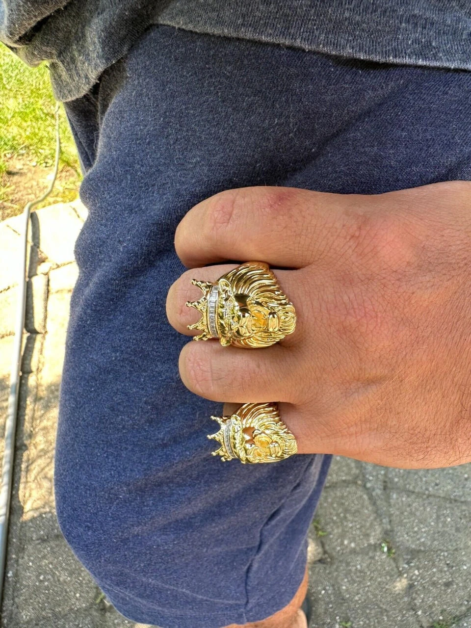 Lion W. Moissanite Baguette Crown 3D Mens Ring - 14k Gold Over Real 925 Silver 18 Lion W. Moissanite Baguette Crown 3D Mens Ring - 14k Gold Over Real 925 Silver - Image 16