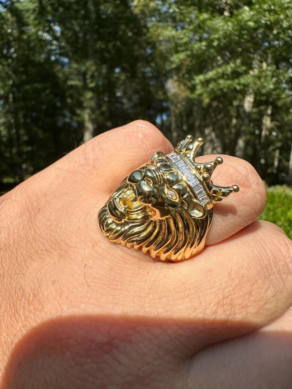 Lion W. Moissanite Baguette Crown 3D Mens Ring - 14k Gold Over Real 925 Silver 4 Lion W. Moissanite Baguette Crown 3D Mens Ring - 14k Gold Over Real 925 Silver - Image 2