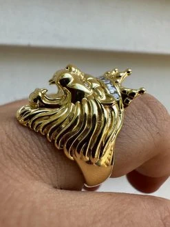 Lion W. Moissanite Baguette Crown 3D Mens Ring - 14k Gold Over Real 925 Silver 25 Lion W. Moissanite Baguette Crown 3D Mens Ring - 14k Gold Over Real 925 Silver -Harlem Bling Shop harlembling lion w moissanite baguette crown 3d mens ring 14k gold over real 925 silver 20291.1690329869