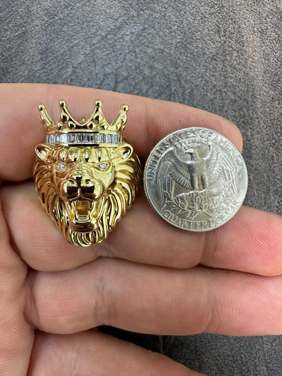 Lion W. Moissanite Baguette Crown 3D Mens Ring - 14k Gold Over Real 925 Silver 9 Lion W. Moissanite Baguette Crown 3D Mens Ring - 14k Gold Over Real 925 Silver - Image 7