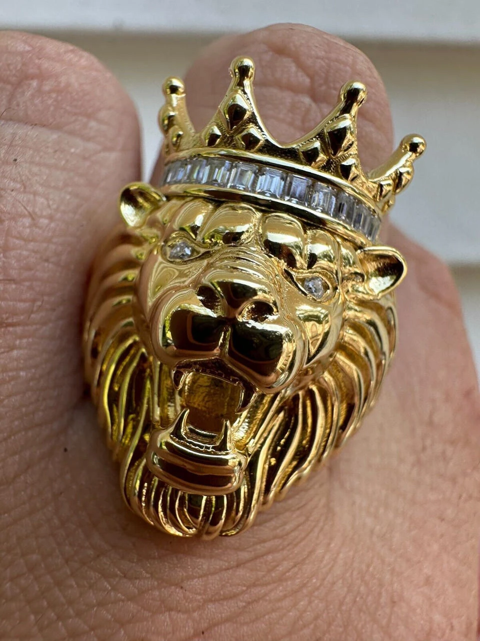 Lion W. Moissanite Baguette Crown 3D Mens Ring - 14k Gold Over Real 925 Silver 8 Lion W. Moissanite Baguette Crown 3D Mens Ring - 14k Gold Over Real 925 Silver - Image 6