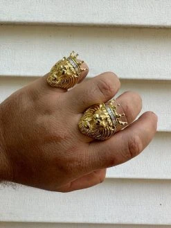 Lion W. Moissanite Baguette Crown 3D Mens Ring - 14k Gold Over Real 925 Silver 29 Lion W. Moissanite Baguette Crown 3D Mens Ring - 14k Gold Over Real 925 Silver -Harlem Bling Shop harlembling lion w moissanite baguette crown 3d mens ring 14k gold over real 925 silver 40537.1690329973