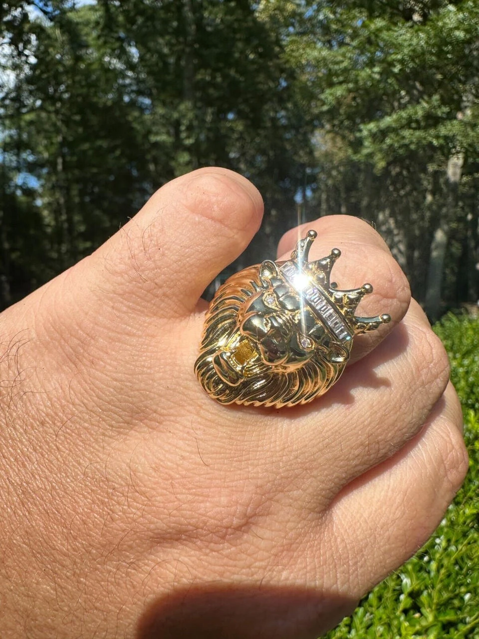 Lion W. Moissanite Baguette Crown 3D Mens Ring - 14k Gold Over Real 925 Silver 21 Lion W. Moissanite Baguette Crown 3D Mens Ring - 14k Gold Over Real 925 Silver - Image 19