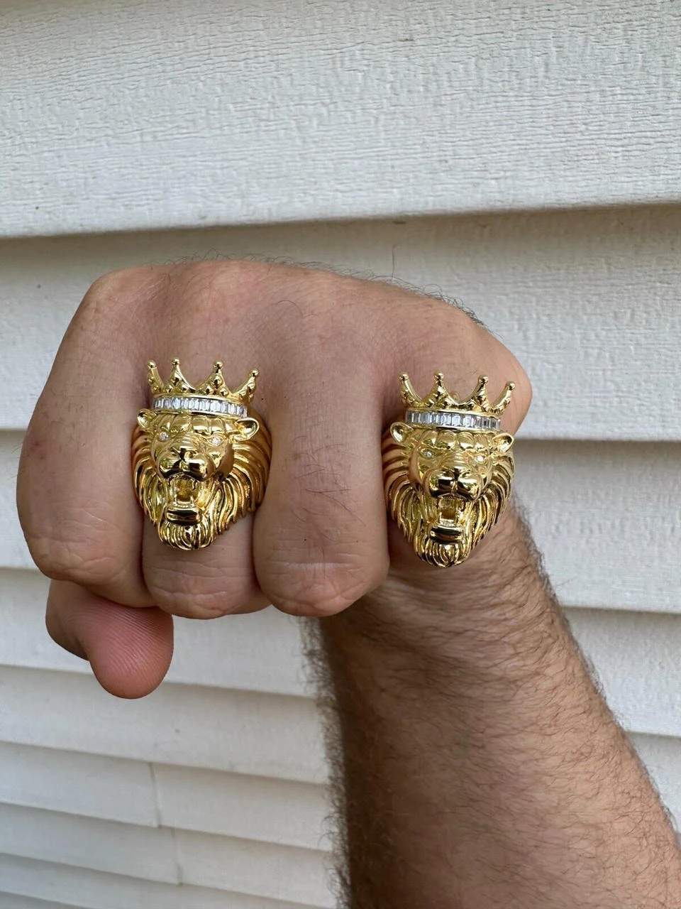 Lion W. Moissanite Baguette Crown 3D Mens Ring - 14k Gold Over Real 925 Silver 19 Lion W. Moissanite Baguette Crown 3D Mens Ring - 14k Gold Over Real 925 Silver - Image 17