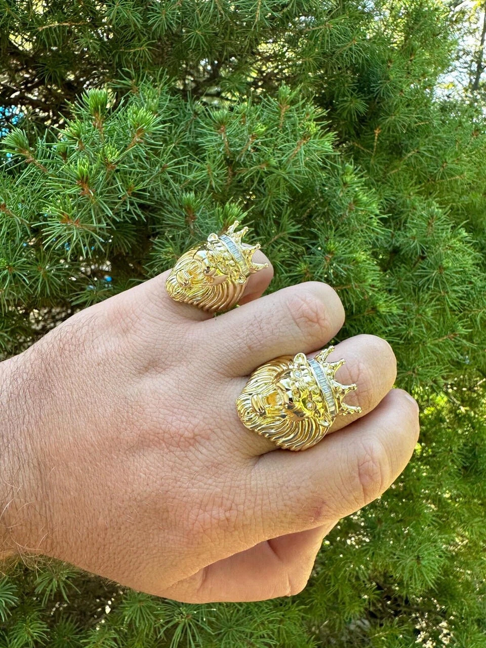 Lion W. Moissanite Baguette Crown 3D Mens Ring - 14k Gold Over Real 925 Silver 17 Lion W. Moissanite Baguette Crown 3D Mens Ring - 14k Gold Over Real 925 Silver - Image 15