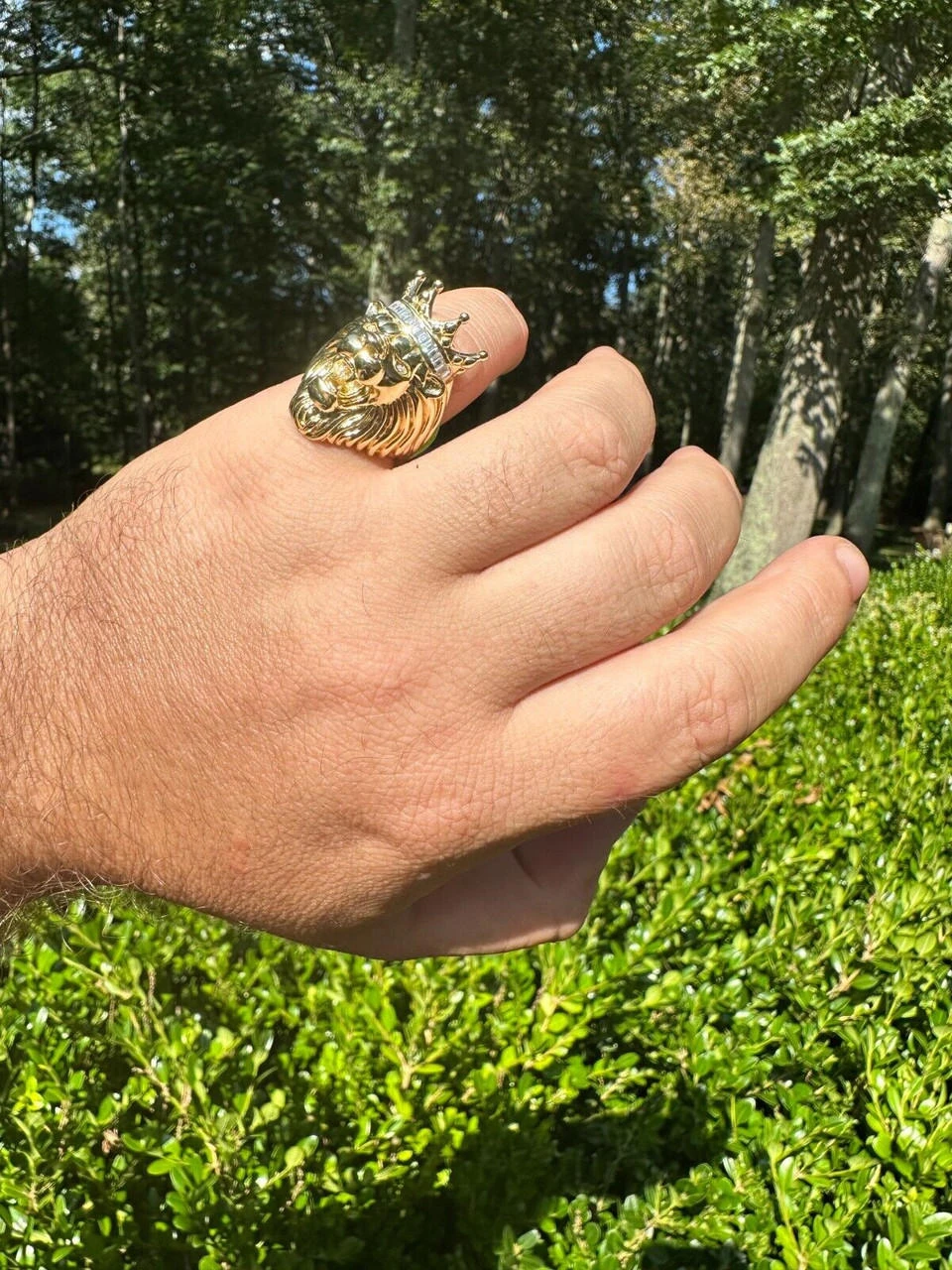 Lion W. Moissanite Baguette Crown 3D Mens Ring - 14k Gold Over Real 925 Silver 22 Lion W. Moissanite Baguette Crown 3D Mens Ring - 14k Gold Over Real 925 Silver - Image 20