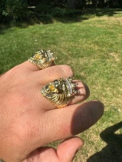 Lion W. Moissanite Baguette Crown 3D Mens Ring - 14k Gold Over Real 925 Silver 26 Lion W. Moissanite Baguette Crown 3D Mens Ring - 14k Gold Over Real 925 Silver -Harlem Bling Shop harlembling lion w moissanite baguette crown 3d mens ring 14k gold over real 925 silver 93520.1690329953