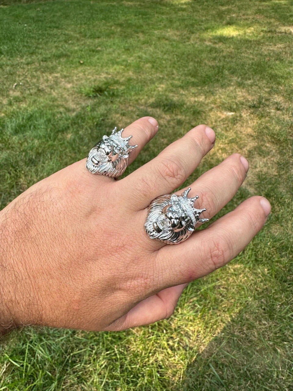 Lion W. Moissanite Baguette Crown 3D Mens Ring - Real Solid 925 Sterling Silver 5 Lion W. Moissanite Baguette Crown 3D Mens Ring - Real Solid 925 Sterling Silver - Image 3