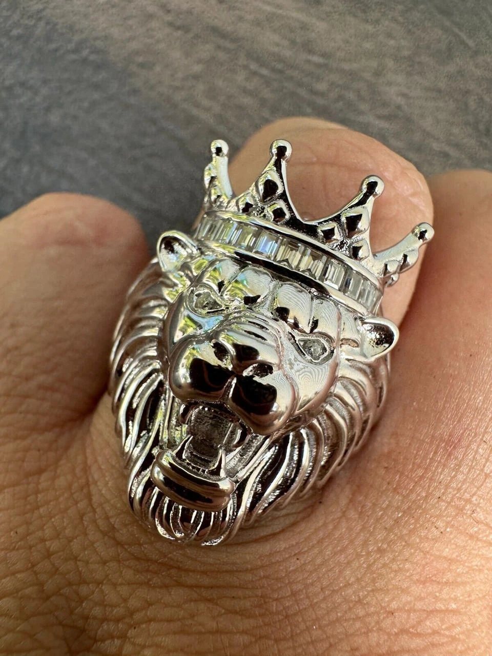 Lion W. Moissanite Baguette Crown 3D Mens Ring - Real Solid 925 Sterling Silver 13 Lion W. Moissanite Baguette Crown 3D Mens Ring - Real Solid 925 Sterling Silver - Image 11