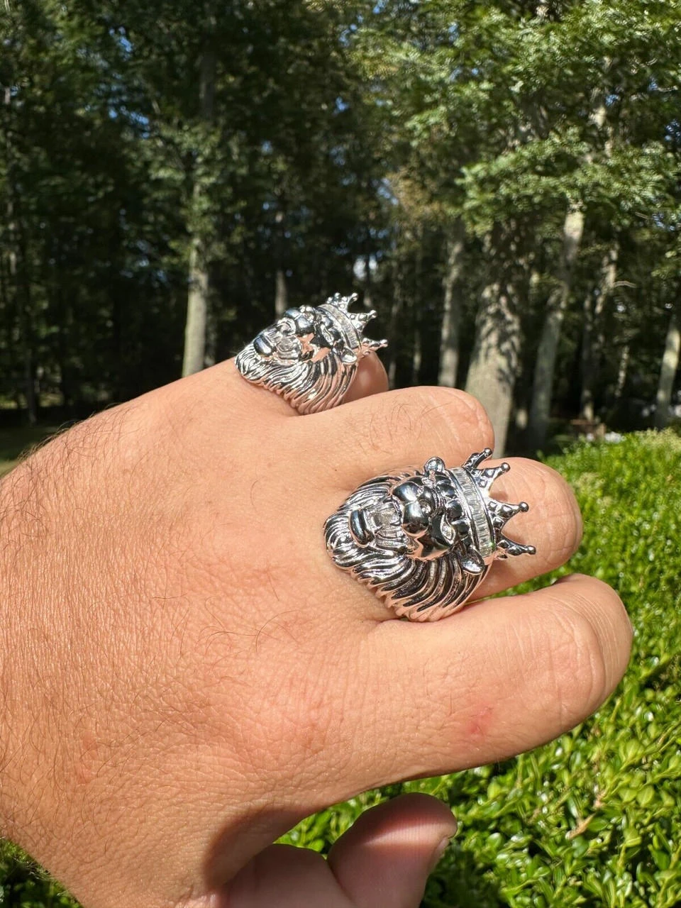 Lion W. Moissanite Baguette Crown 3D Mens Ring - Real Solid 925 Sterling Silver 4 Lion W. Moissanite Baguette Crown 3D Mens Ring - Real Solid 925 Sterling Silver - Image 2