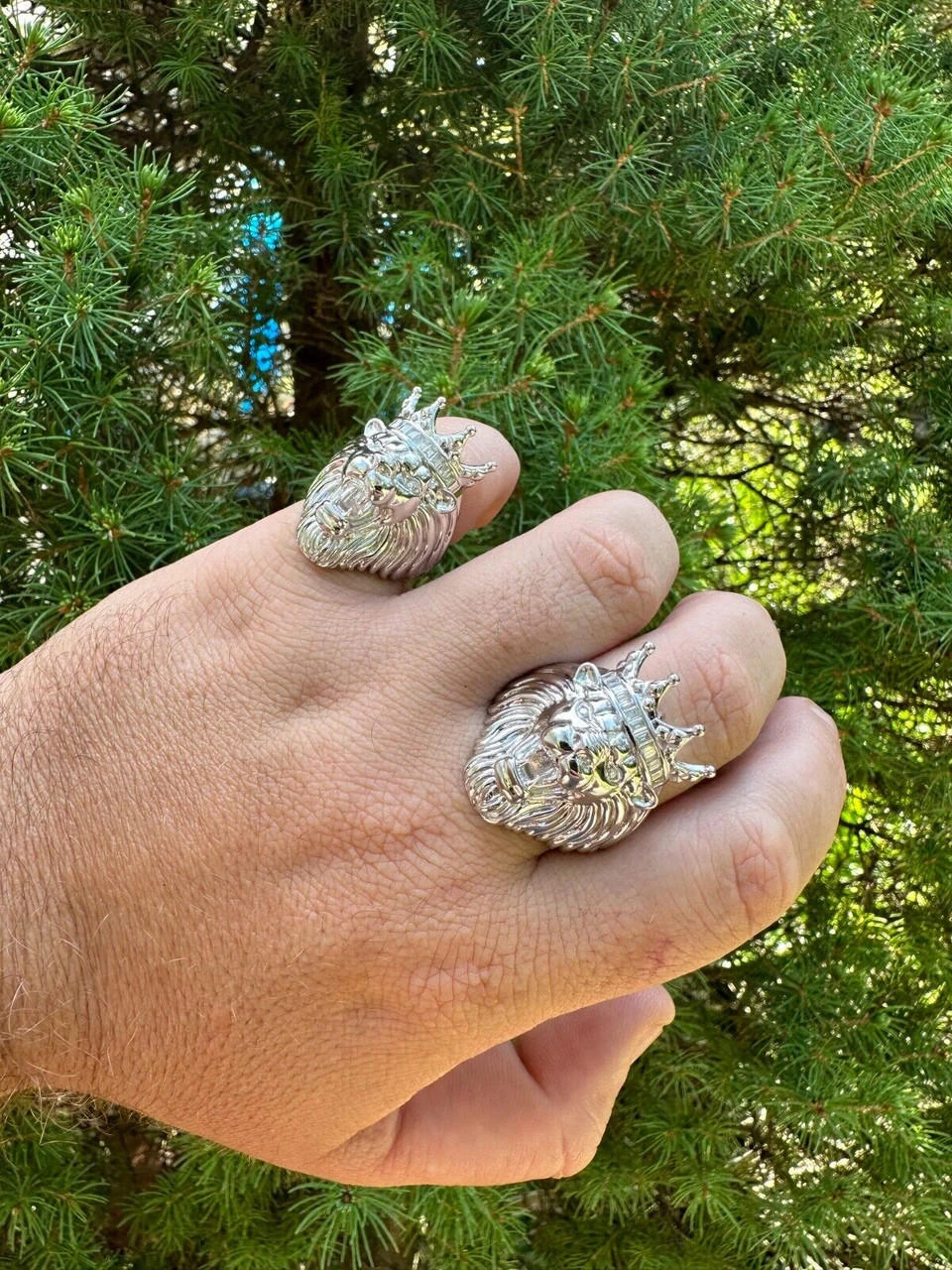 Lion W. Moissanite Baguette Crown 3D Mens Ring - Real Solid 925 Sterling Silver 16 Lion W. Moissanite Baguette Crown 3D Mens Ring - Real Solid 925 Sterling Silver - Image 14