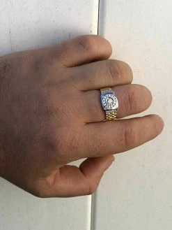 Men 10k Gold & Real Solid 925 Sterling Silver Presidential Watch Band Ring Pinky -Harlem Bling Shop harlembling men 10k gold and real solid 925 sterling silver presidential watch band ring pinky 26784.1664379973