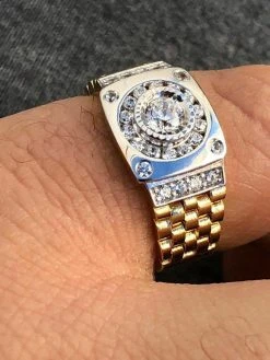 Men 10k Gold & Real Solid 925 Sterling Silver Presidential Watch Band Ring Pinky -Harlem Bling Shop harlembling men 10k gold and real solid 925 sterling silver presidential watch band ring pinky 41427.1664387721