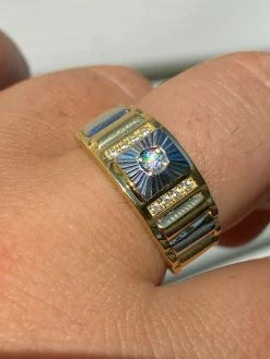 Men 14k Gold 925 Sterling Silver Presidential Wedding Band Ring Pinky Solitaire -Harlem Bling Shop harlembling men 14k gold 925 sterling silver presidential wedding band ring pinky solitaire 32551.1664393914