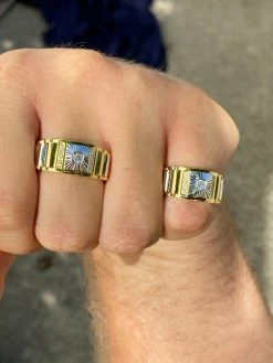 Men 14k Gold 925 Sterling Silver Presidential Wedding Band Ring Pinky Solitaire -Harlem Bling Shop harlembling men 14k gold 925 sterling silver presidential wedding band ring pinky solitaire 56629.1664396893