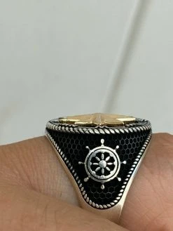 Men 14k Gold & Real Solid 925 Sterling Silver Anchor Sailor Compass Ring Sz 7-13 -Harlem Bling Shop harlembling men 14k gold and real solid 925 sterling silver anchor sailor compass ring sz 7 13 09479.1664378799