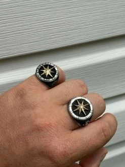 Men 14k Gold & Real Solid 925 Sterling Silver Anchor Sailor Compass Ring Sz 7-13 -Harlem Bling Shop harlembling men 14k gold and real solid 925 sterling silver anchor sailor compass ring sz 7 13 62166.1664383208