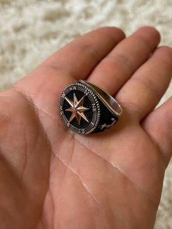 Men 14k Gold & Real Solid 925 Sterling Silver Anchor Sailor Compass Ring Sz 7-13 -Harlem Bling Shop harlembling men 14k gold and real solid 925 sterling silver anchor sailor compass ring sz 7 13 68693.1664380296