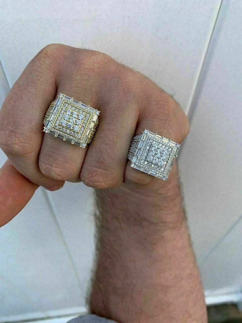 Men 14k Gold Sterling Silver Baguette Diamond Square Flooded Out Icy Pinky RING 13 Men 14k Gold Sterling Silver Baguette Diamond Square Flooded Out Icy Pinky RING - Image 11