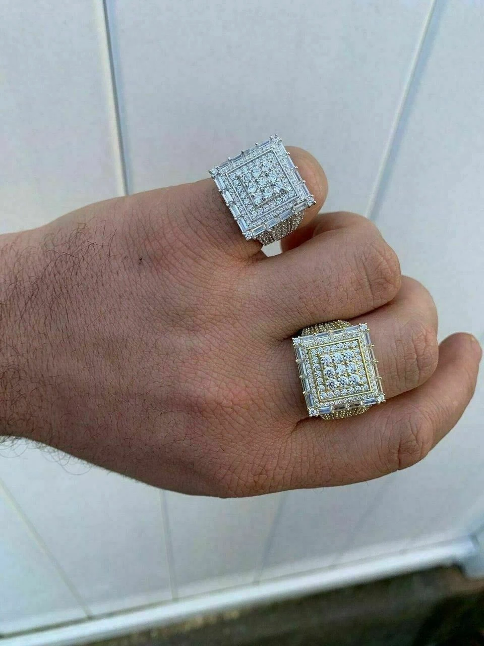 Men 14k Gold Sterling Silver Baguette Diamond Square Flooded Out Icy Pinky RING 12 Men 14k Gold Sterling Silver Baguette Diamond Square Flooded Out Icy Pinky RING - Image 10
