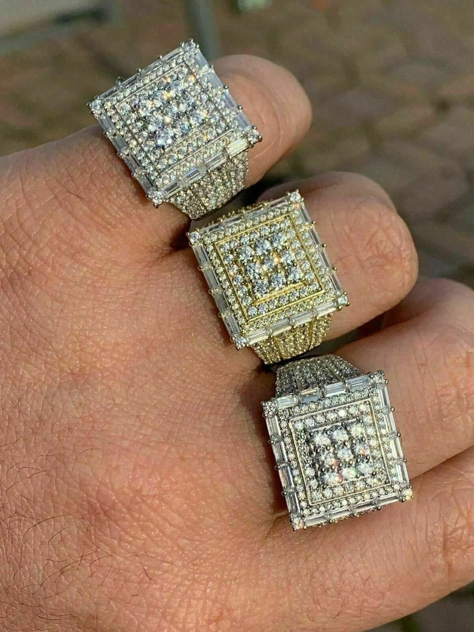 Men 14k Gold Sterling Silver Baguette Diamond Square Flooded Out Icy Pinky RING 9 Men 14k Gold Sterling Silver Baguette Diamond Square Flooded Out Icy Pinky RING - Image 7