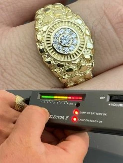 Men 14k Gold Vermeil Solid 925 Silver Nugget Ring Solitaire Real Iced MOISSANITE